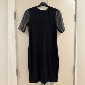 Vince Black cocktail Dress with leather Sleeves (size 6)